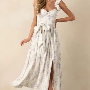 Red Dress Boutique Asymmetrical Floral Dress in Cream and Lavender